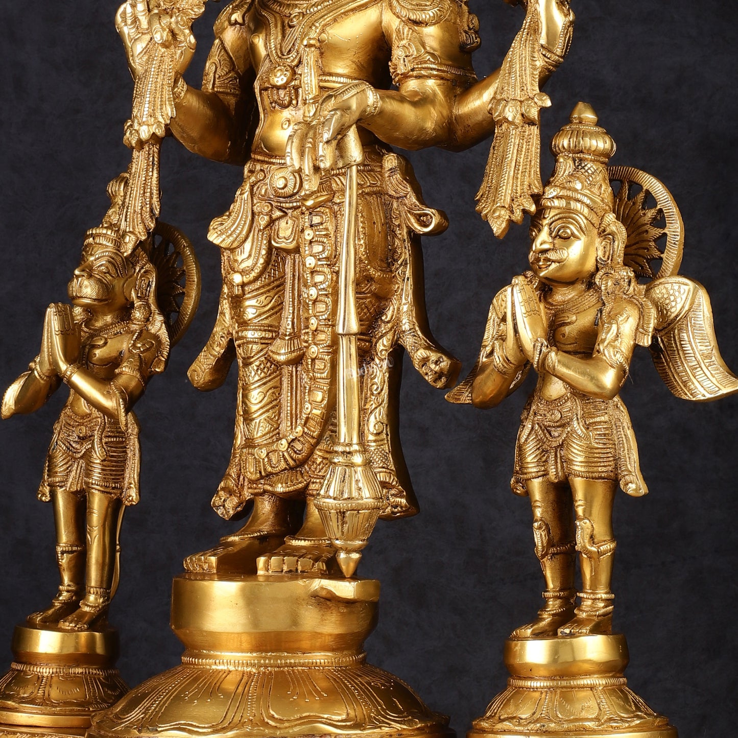 Brass Vishnu Statue with Garuda and Hanuman - 24" Standing