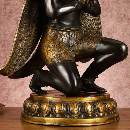 Brass Garuda Statue kneeling Asian features 21"