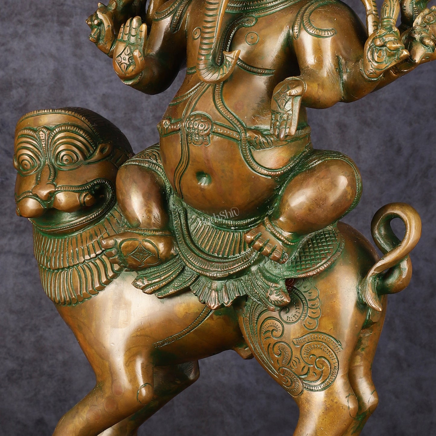 Handcrafted Heramba Ganapati Statue - 22.5" Antique Bronze Patina Finish