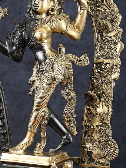 Brass Superfine Dancing Ardhanarishwara Sculpture with Prabhavali – 29.5" Height