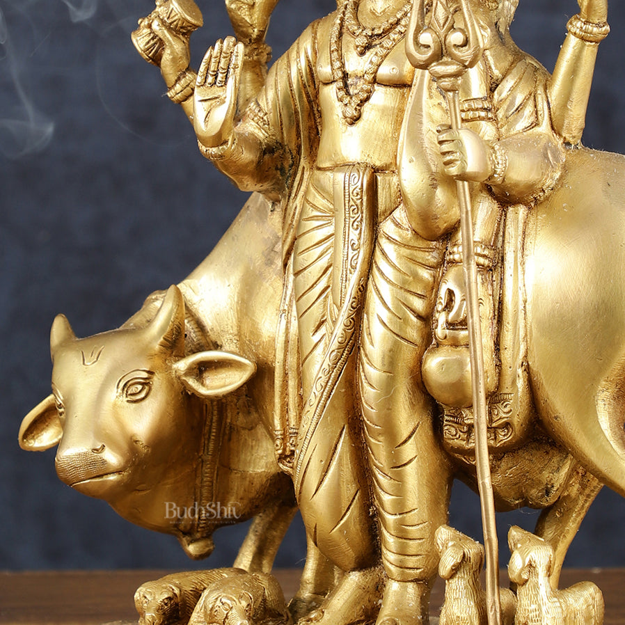 Brass Dattatreya Statue – 11" Tall, Handcrafted