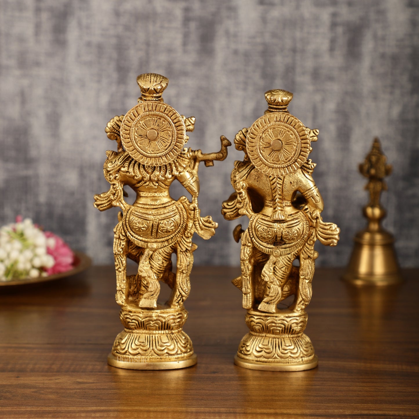 Handcrafted Brass Radha Krishna Idol Pair | 9.5 Inch Height