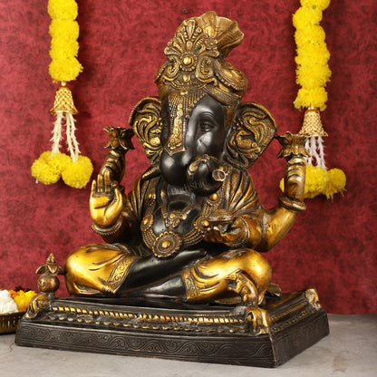Handcrafted Brass Dagduseth Ganapati Statue - 20 inch black tone