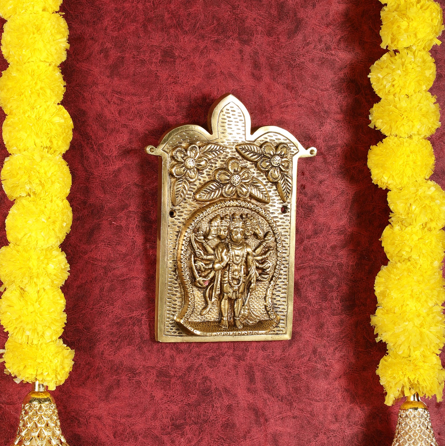 Superfine Standing Panchmukhi Hanuman Brass Wall Hanging - 9-inch
