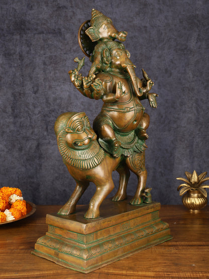 Handcrafted Heramba Ganapati Statue - 22.5" Antique Bronze Patina Finish