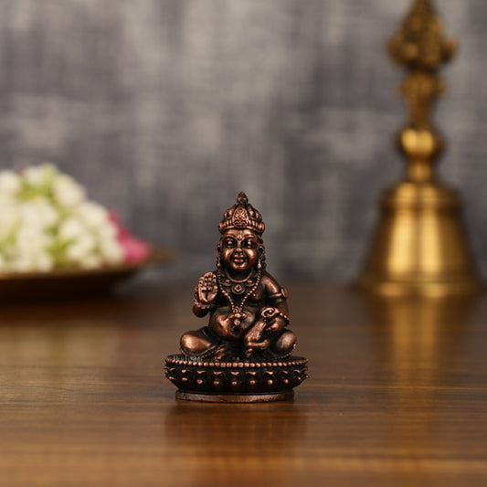 Pure Copper Lord Kubera Idol | 2 Inch Height