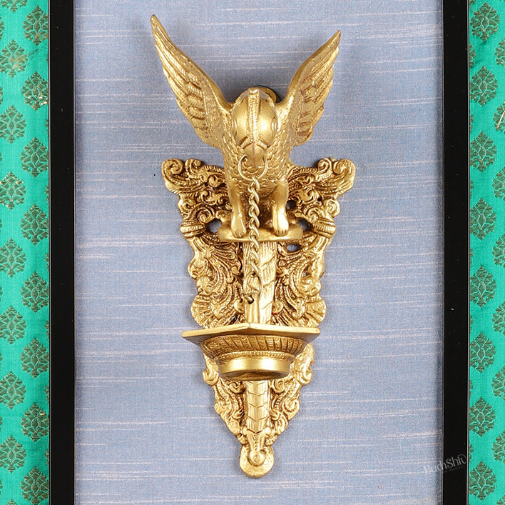 Elegant Brass Parrot Diya on Wooden Frame Wall Decor - 17.5" x 14"