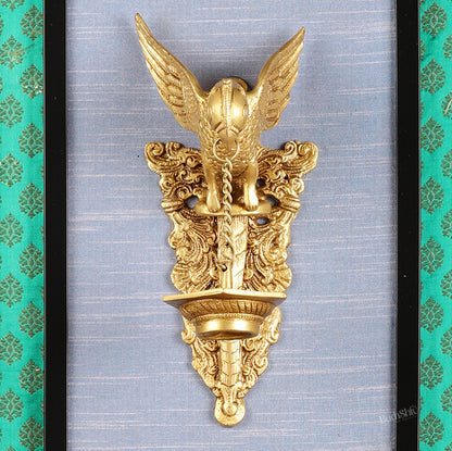 Elegant Brass Parrot Diya on Wooden Frame Wall Decor - 17.5" x 14"