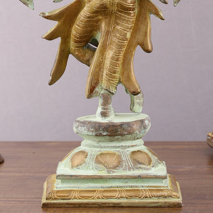 Pure Brass Krishna Roopam Vishnu Sculpture - Sand Blast Finish | 12"