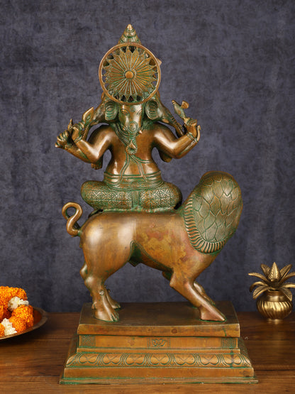 Handcrafted Heramba Ganapati Statue - 22.5" Antique Bronze Patina Finish