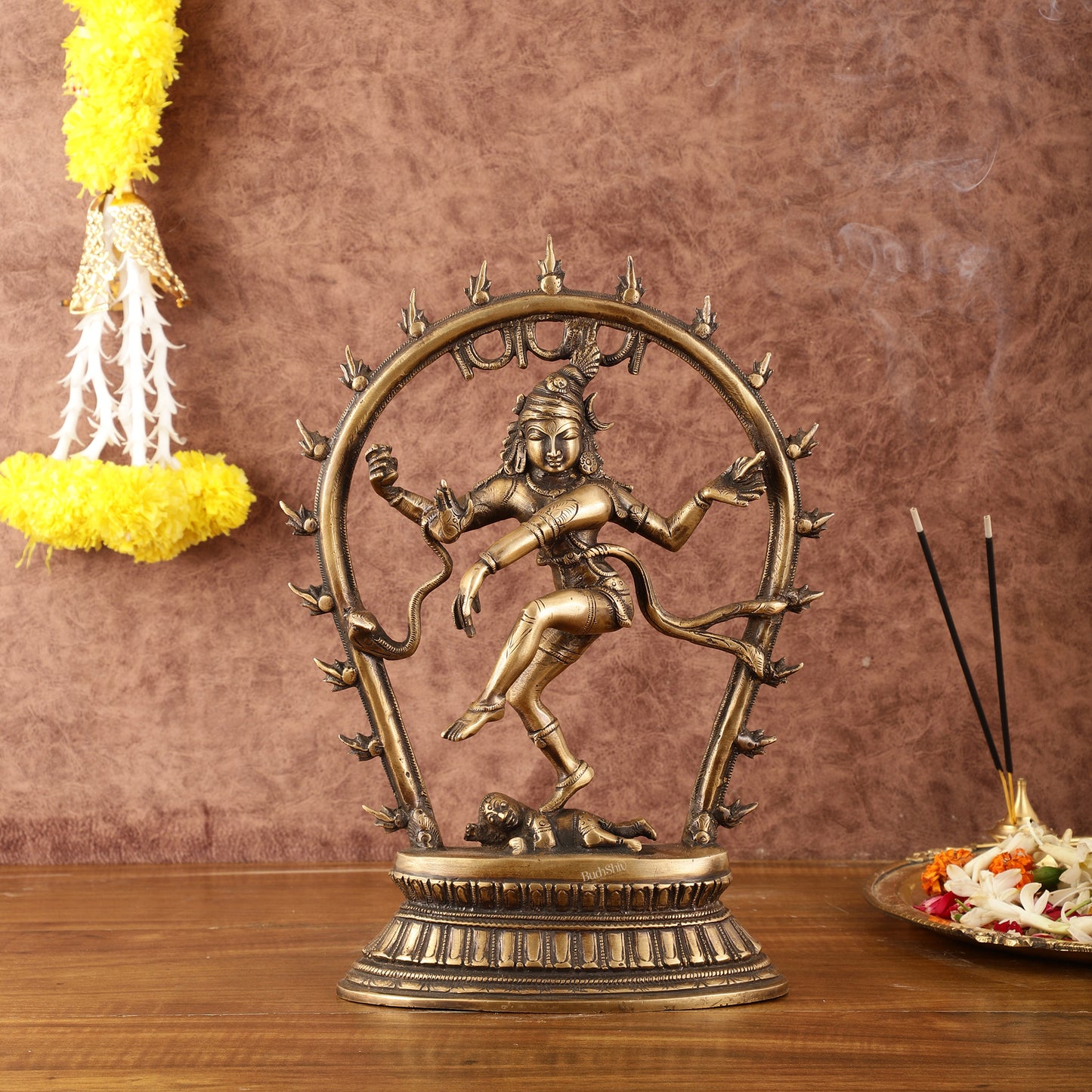 Unique Brass Nataraja Dancing Shiva Idol with Oval Arch - 12.5"