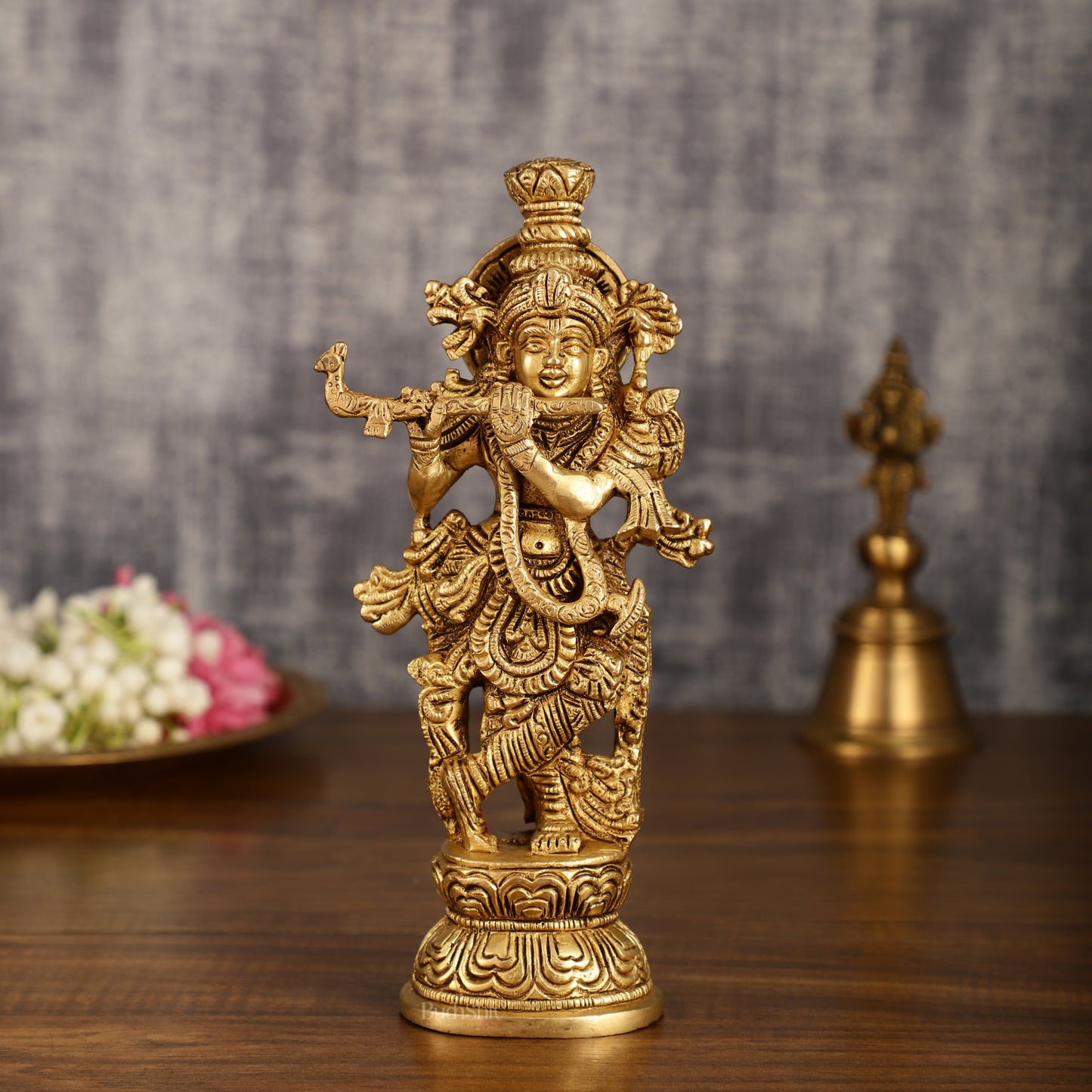 Handcrafted Brass Radha Krishna Idol Pair | 9.5 Inch Height