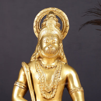 Brass Hanuman Idol in Meditation - 12 inch matte