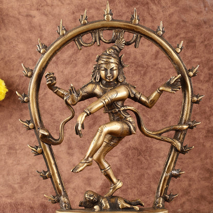 Unique Brass Nataraja Dancing Shiva Idol with Oval Arch - 12.5"