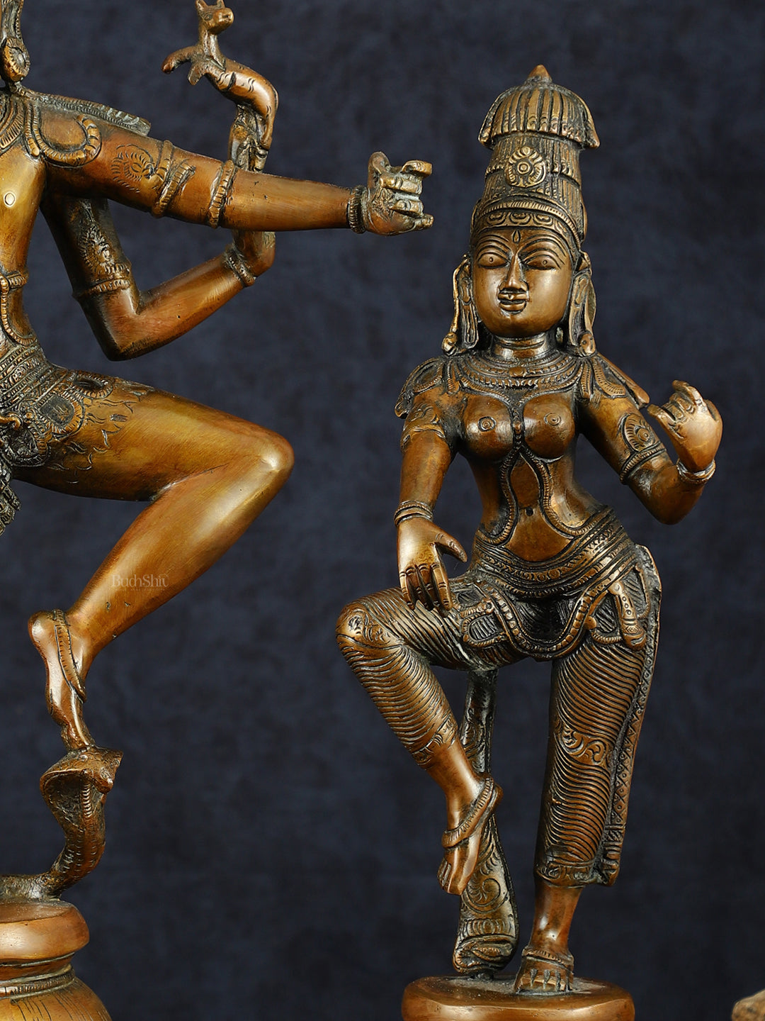 Brass Dancing Shiva and Parvati Statue Set – 22" Heights, Bronze Brown Finish