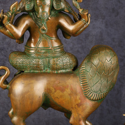 Handcrafted Heramba Ganapati Statue - 22.5" Antique Bronze Patina Finish