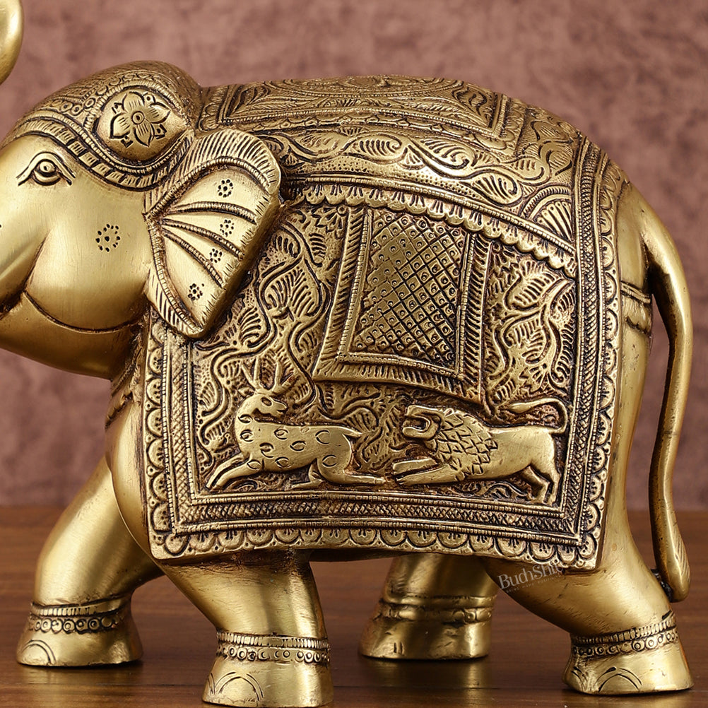 Pair of Unique Brass Elephant Statues | Elegant Sculptures 11 inch