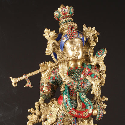 Exquisite Brass Lord Krishna Murti with Meenakari | 29"