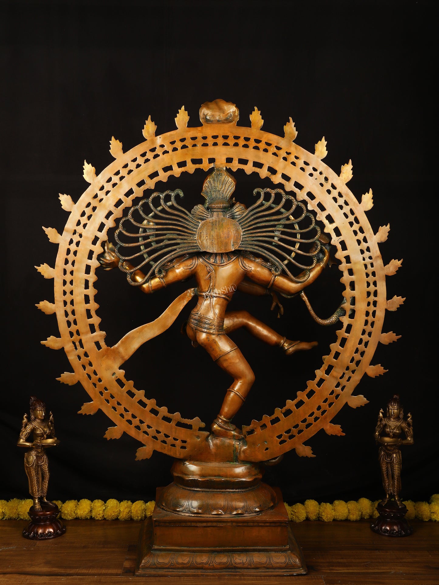 Brass Large Lord Shiva as Nataraja - 46.5 Inch, Antique Bronze Finish