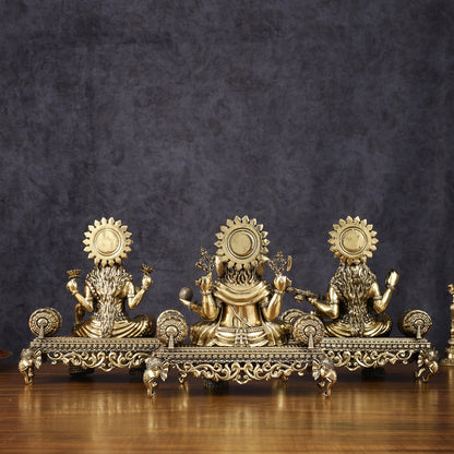 Brass Superfine Large Ganesha Lakshmi Saraswati Idol Set - 7 Inch