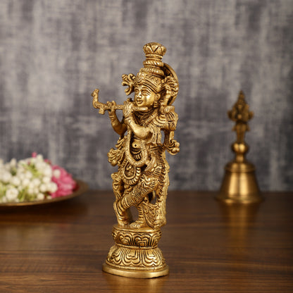 Handcrafted Brass Radha Krishna Idol Pair | 9.5 Inch Height