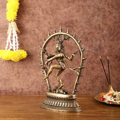 Unique Brass Nataraja Dancing Shiva Idol with Oval Arch - 12.5"