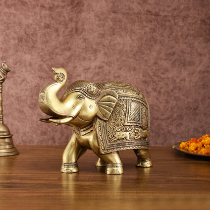 Pair of Unique Brass Elephant Statues | Elegant Sculptures 11 inch