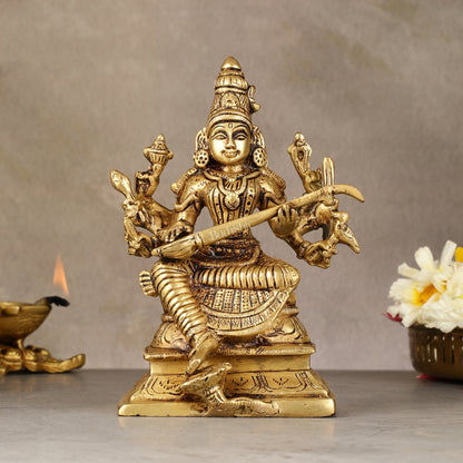 Exquisite Brass Raja Shyamala Devi Matangi Idol - 6.5"