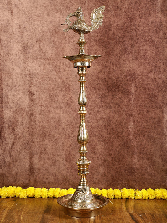 Pure Brass Handcrafted peacock inaugration lamp 4 feet