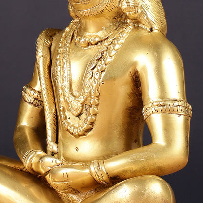 Brass Hanuman Idol in Meditation - 12 inch matte