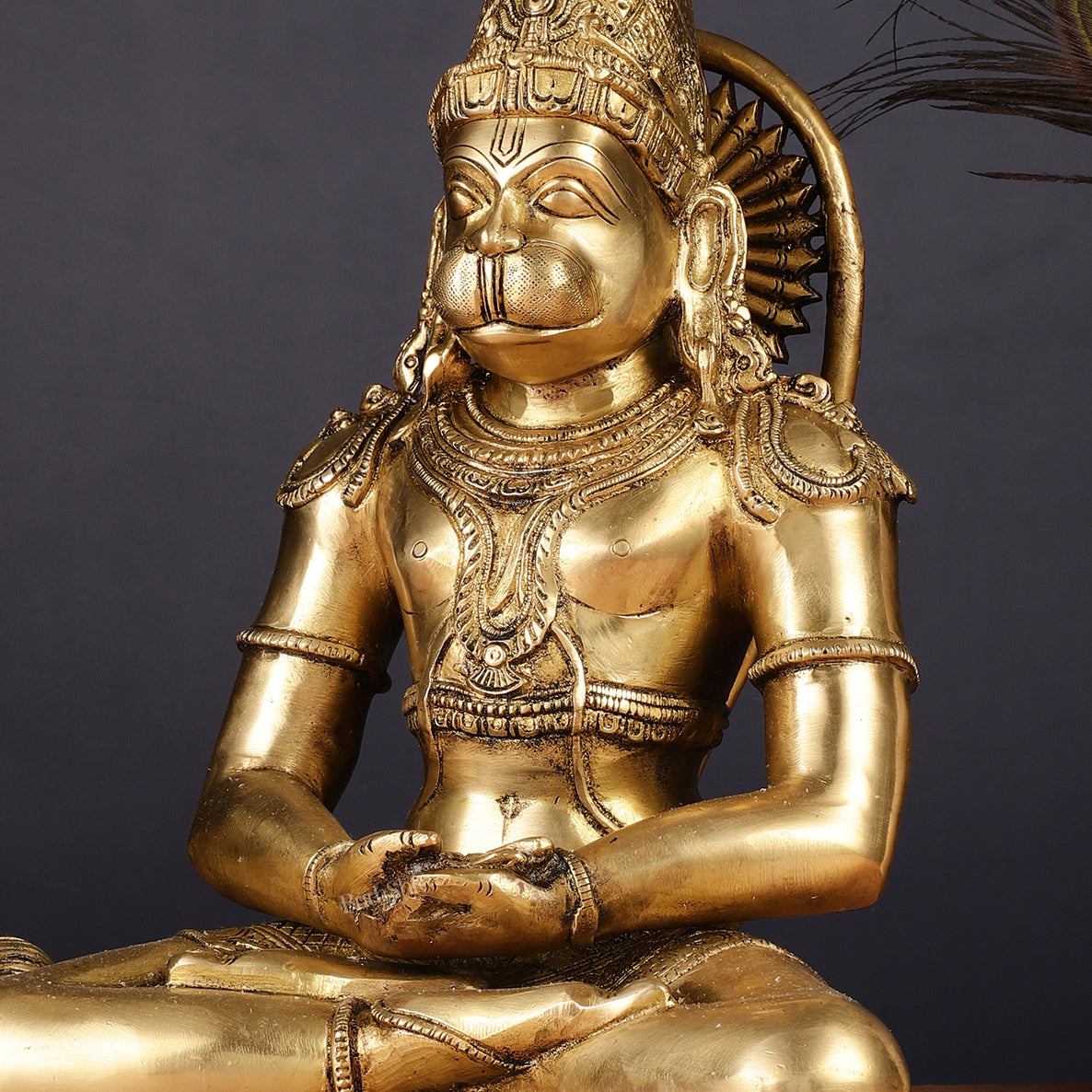 Pure Brass Dhyana Anjaneya Meditation Hanuman Idol 13"