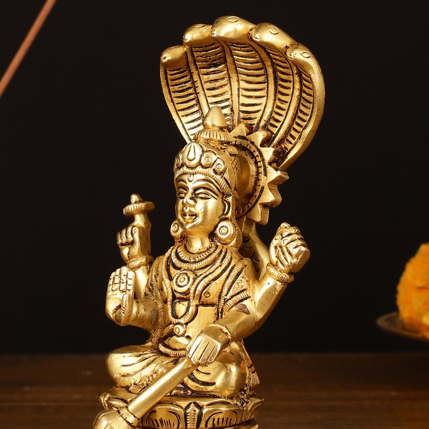 Brass Superfine Vishnu Sitting with Sheshanaaga - 6" Divine Sculpture