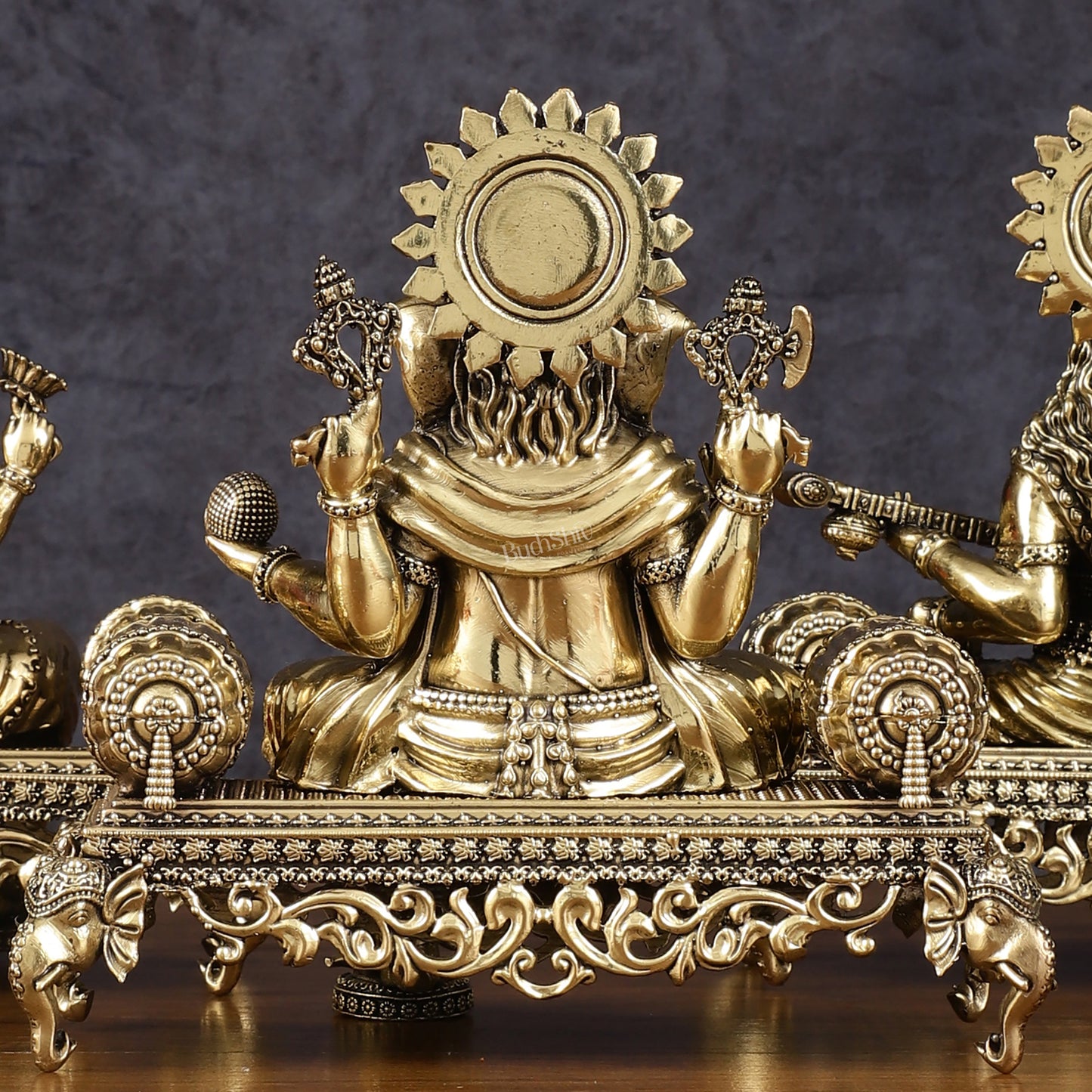 Brass Superfine Large Ganesha Lakshmi Saraswati Idol Set - 7 Inch