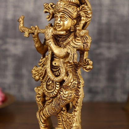 Handcrafted Brass Radha Krishna Idol Pair | 9.5 Inch Height