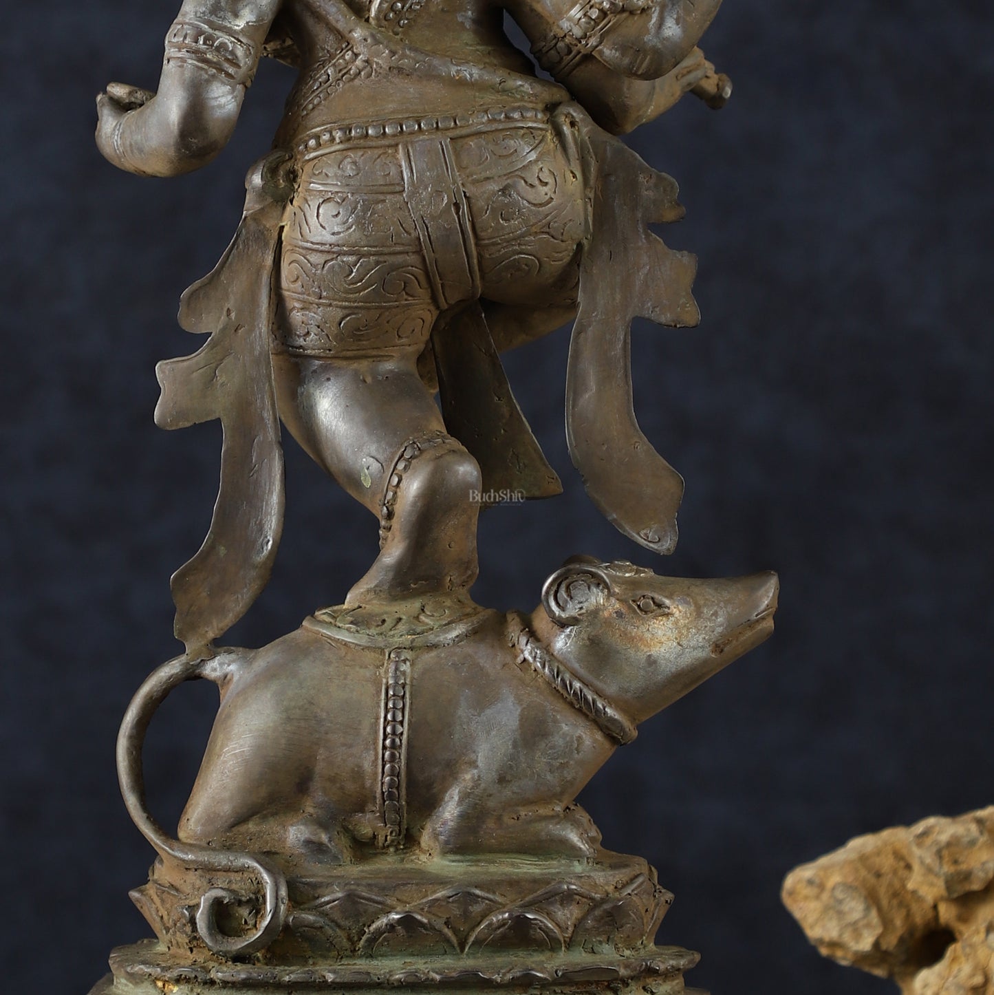 Indonesian Bronze Dancing Ganesha Playing Flute on Mooshak | Lost Wax Casting | 16.5"