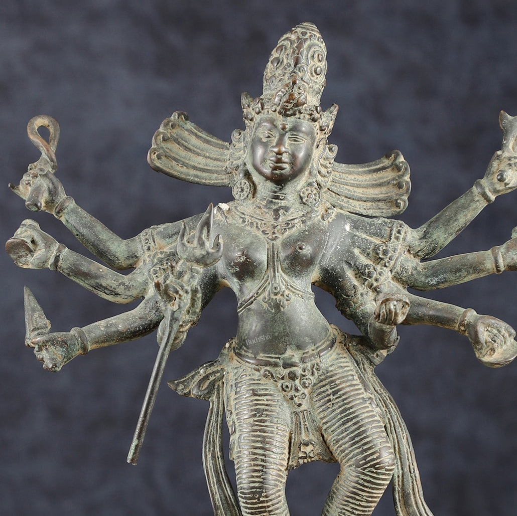 Indonesian Bronze Goddess Durga Statue | Lost Wax Casting | 13"