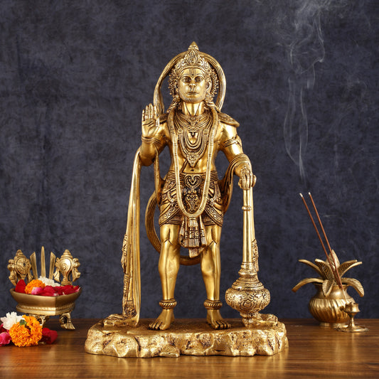 Pure Brass Standing Hanuman Statue - 18" | Symbol of Strength & Devotion