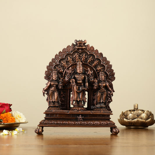 7" Pure Copper Tirupati Balaji with Bhudevi and Sridevi Dashavatar Arch Statue