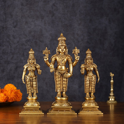 Superfine Brass Tirupati Balaji with Bhudevi and Sridevi Set - 9.5 inch