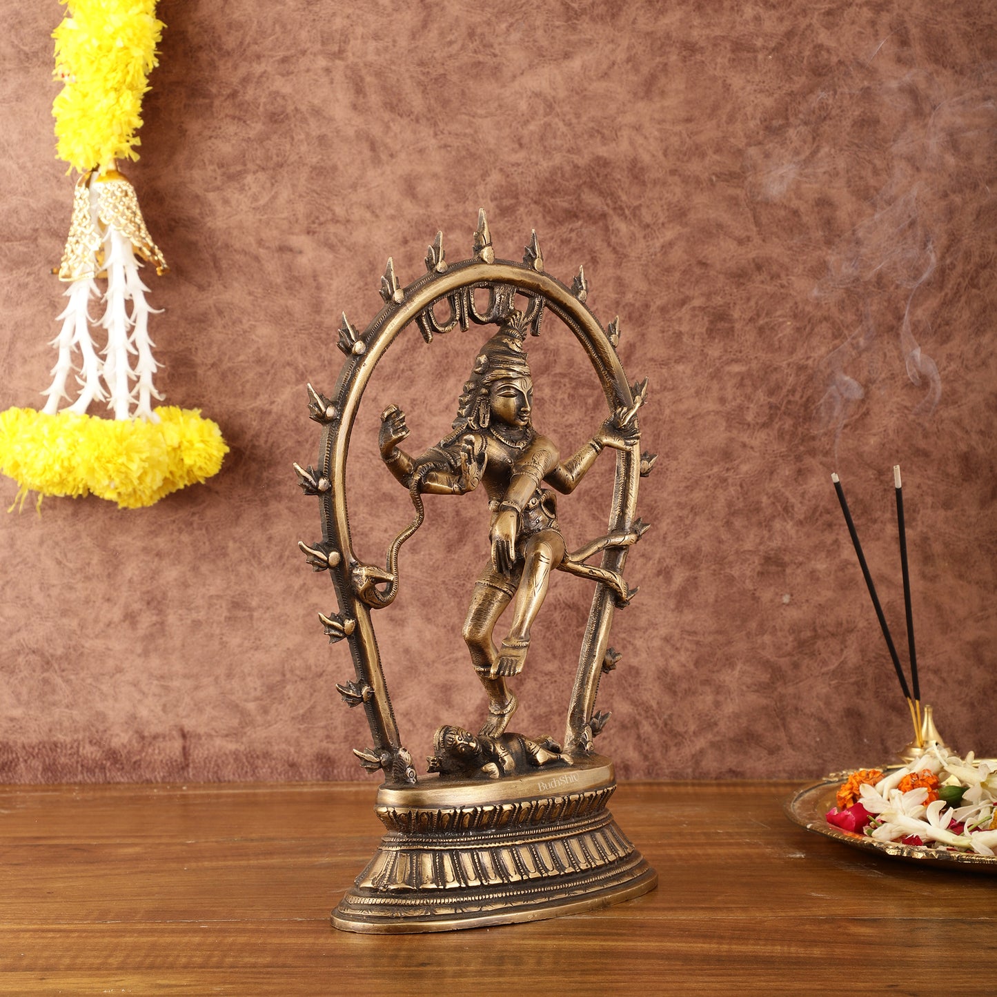 Unique Brass Nataraja Dancing Shiva Idol with Oval Arch - 12.5"