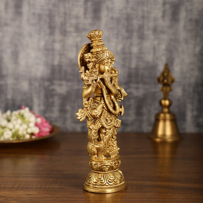 Handcrafted Brass Radha Krishna Idol Pair | 9.5 Inch Height