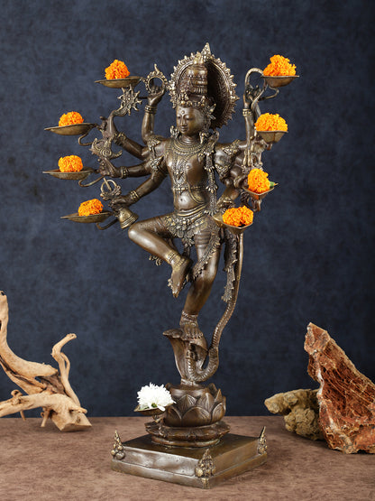 Balinese Bronze Kalinga Daman Narthana Krishna Sculpture – 26" Height, Lost Wax Casting