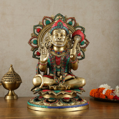 Pure Brass Lord Hanuman Statue - 18 inch with Meenakari