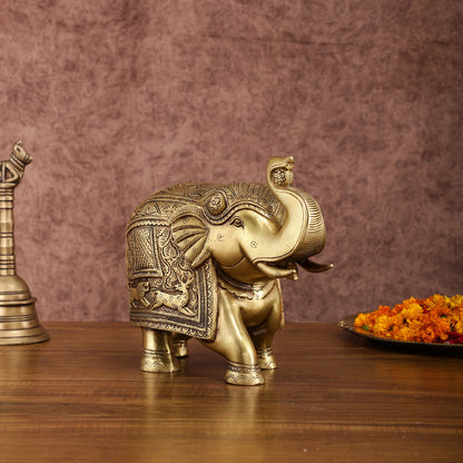 Pair of Unique Brass Elephant Statues | Elegant Sculptures 11 inch