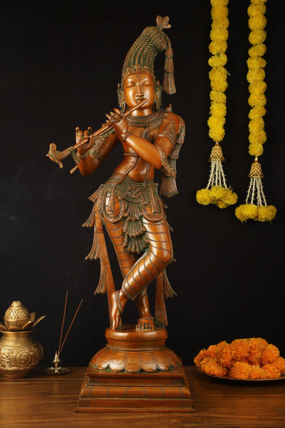 Exquisite Brass Krishna Murlidhar Idol 36"