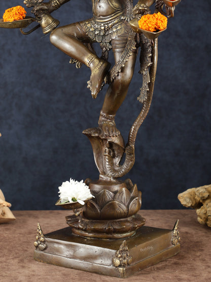 Balinese Bronze Kalinga Daman Narthana Krishna Sculpture – 26" Height, Lost Wax Casting