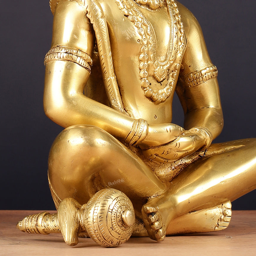 Brass Hanuman Idol in Meditation - 12 inch matte