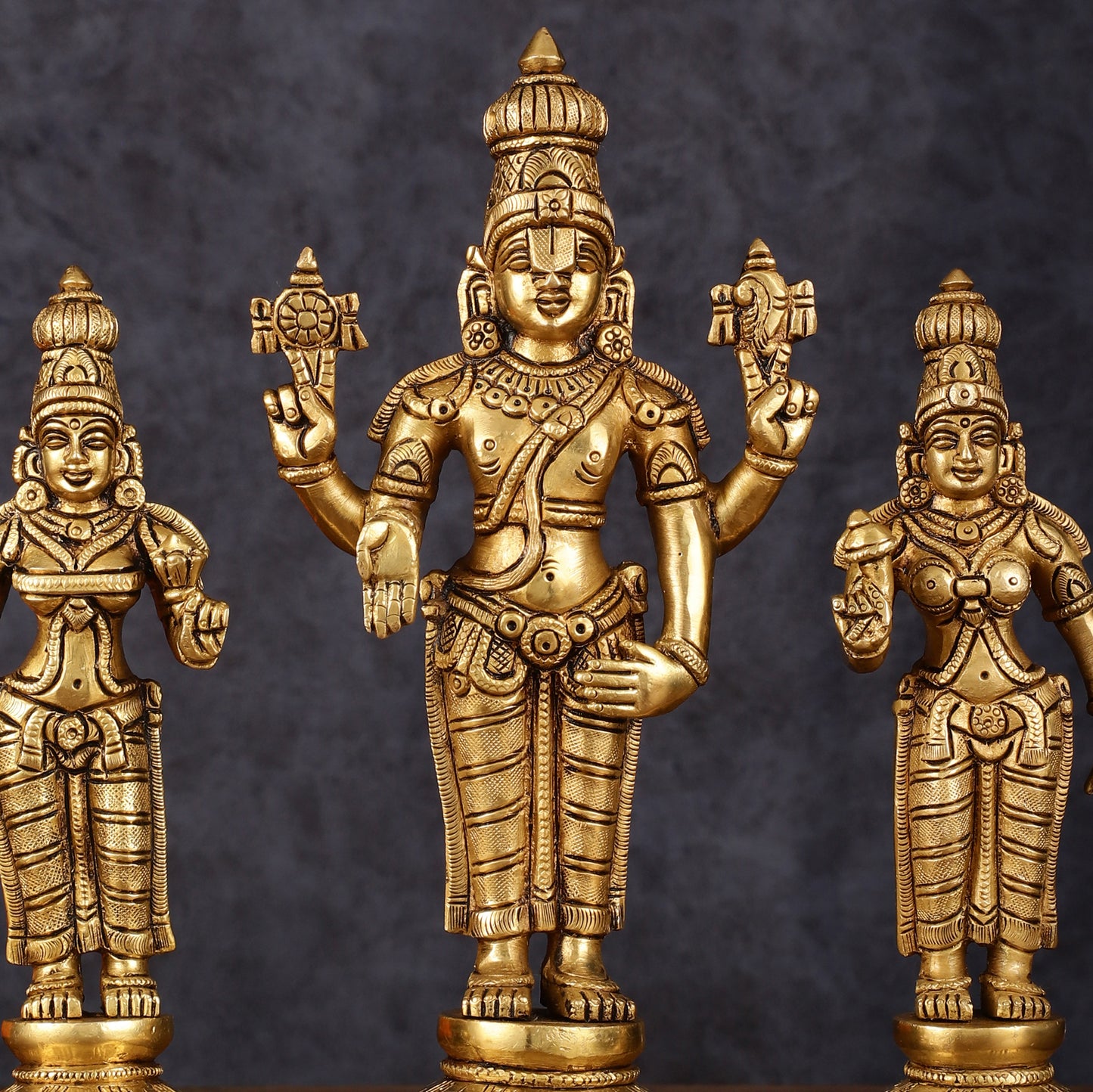 Superfine Brass Tirupati Balaji with Bhudevi and Sridevi Set - 9.5 inch