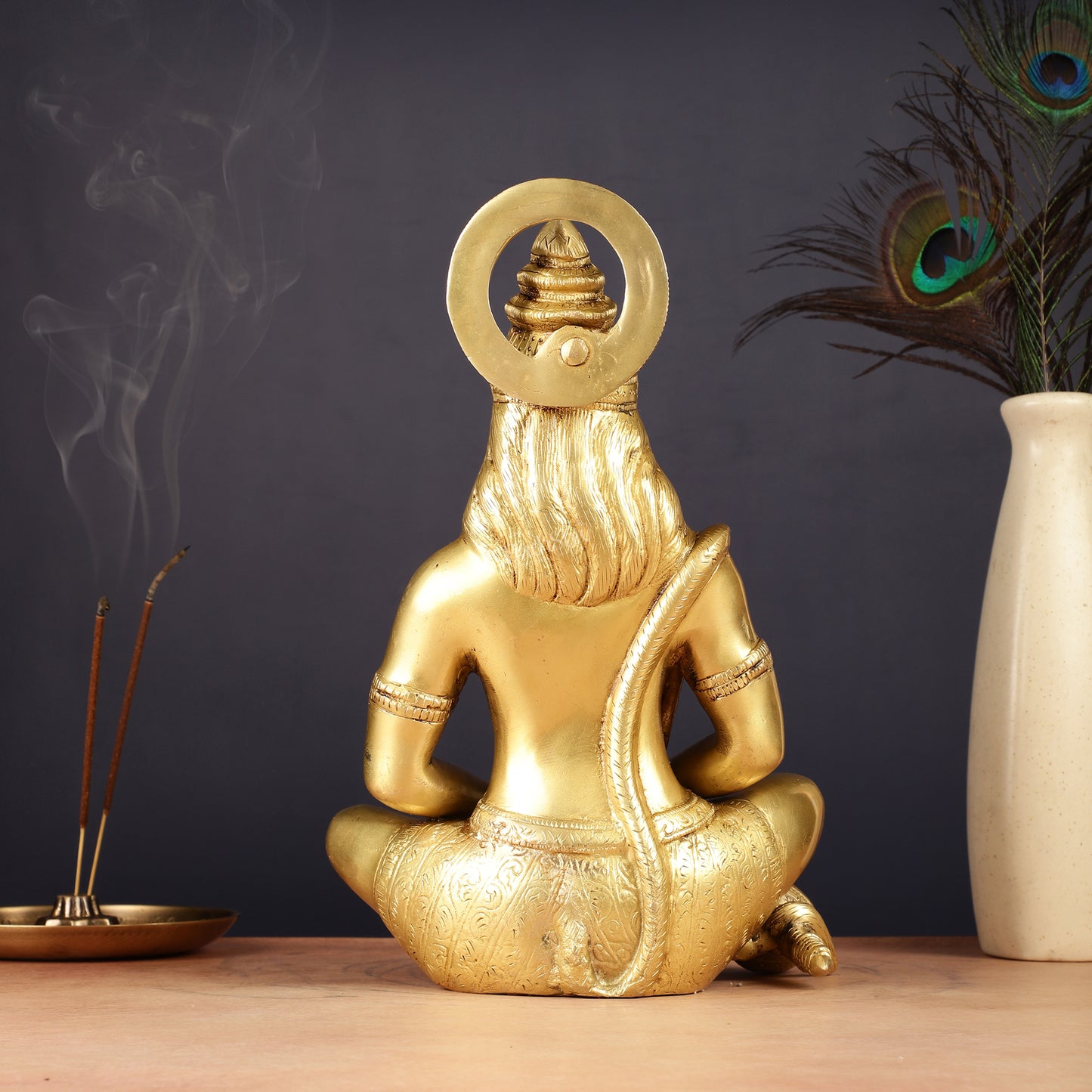 Brass Hanuman Idol in Meditation - 12 inch matte