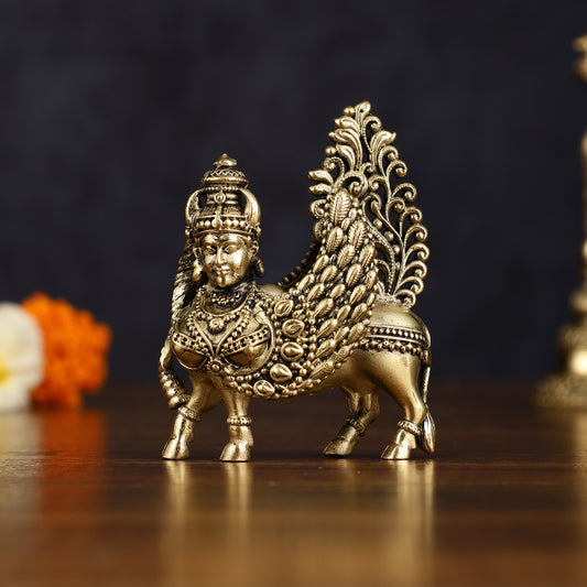 Pure Brass Superfine Kamadhenu Cow with Wings - Intricate Statue 3"